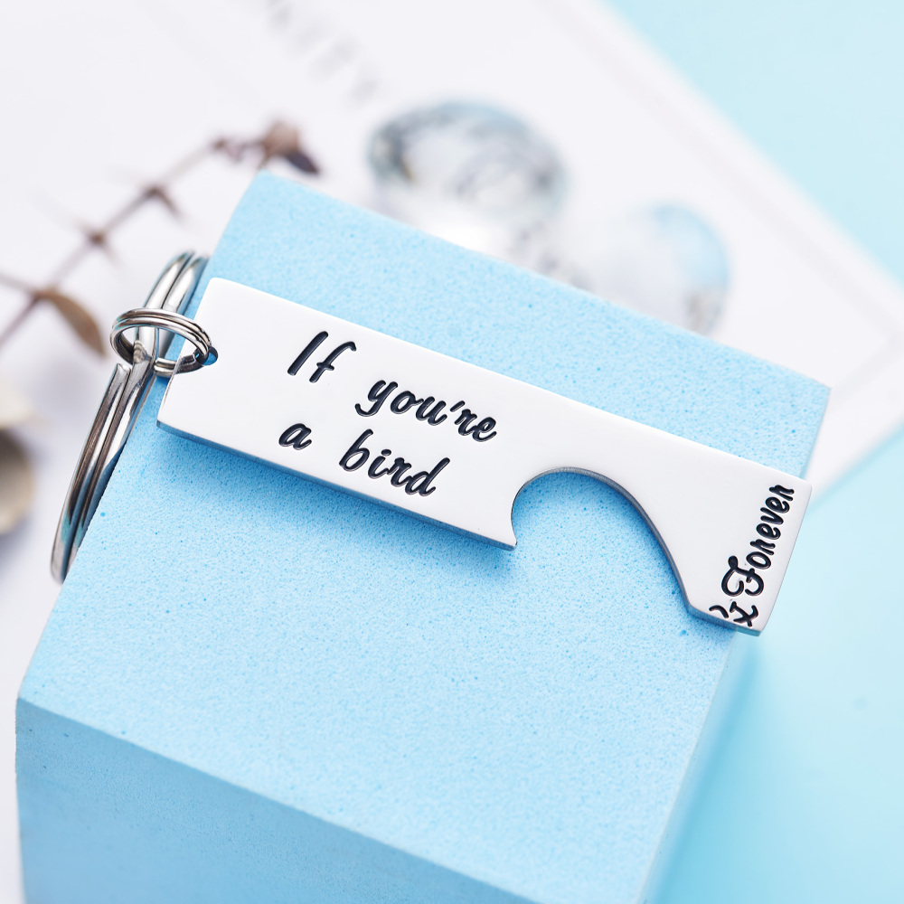 LParkin If You're A Bird I'm A Bird Boyfriend Girlfriend Couples Anniversary Wedding Day Necklace Keychain Set Stainless Steel Polished Finish