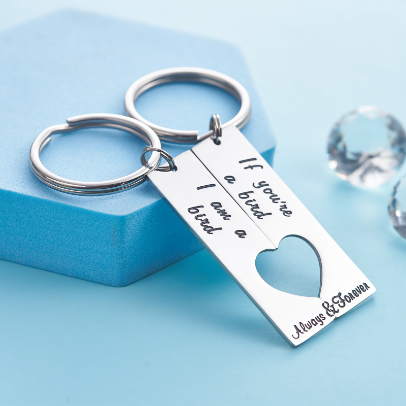 LParkin If You're A Bird I'm A Bird Boyfriend Girlfriend Couples Anniversary Wedding Day Necklace Keychain Set Stainless Steel Polished Finish