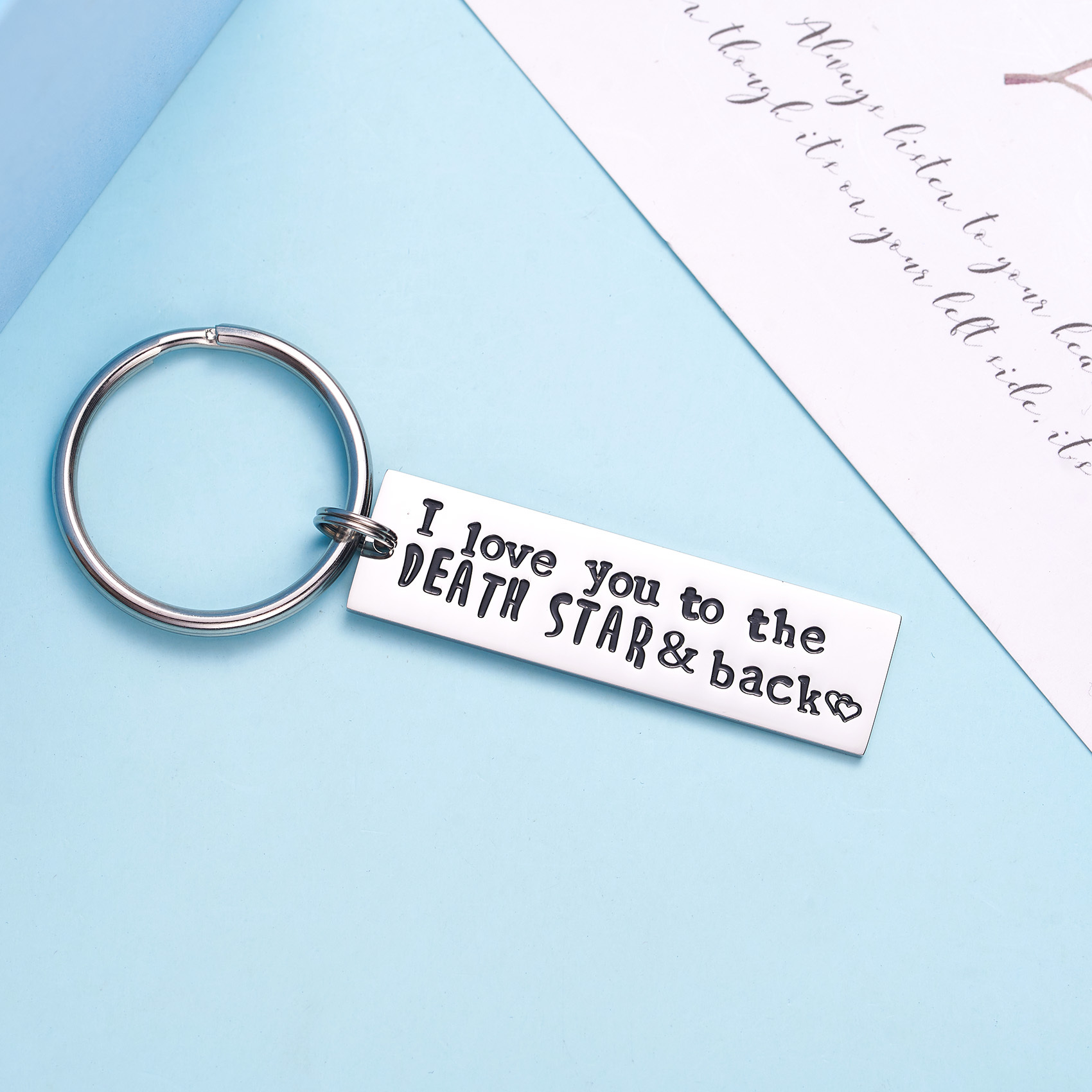 LParkin I Love You to The Death Star & Back Stainless Steel Bar Keychain Keyring Great Christmas Geekery Fan Sci Fi Geeky Gifts