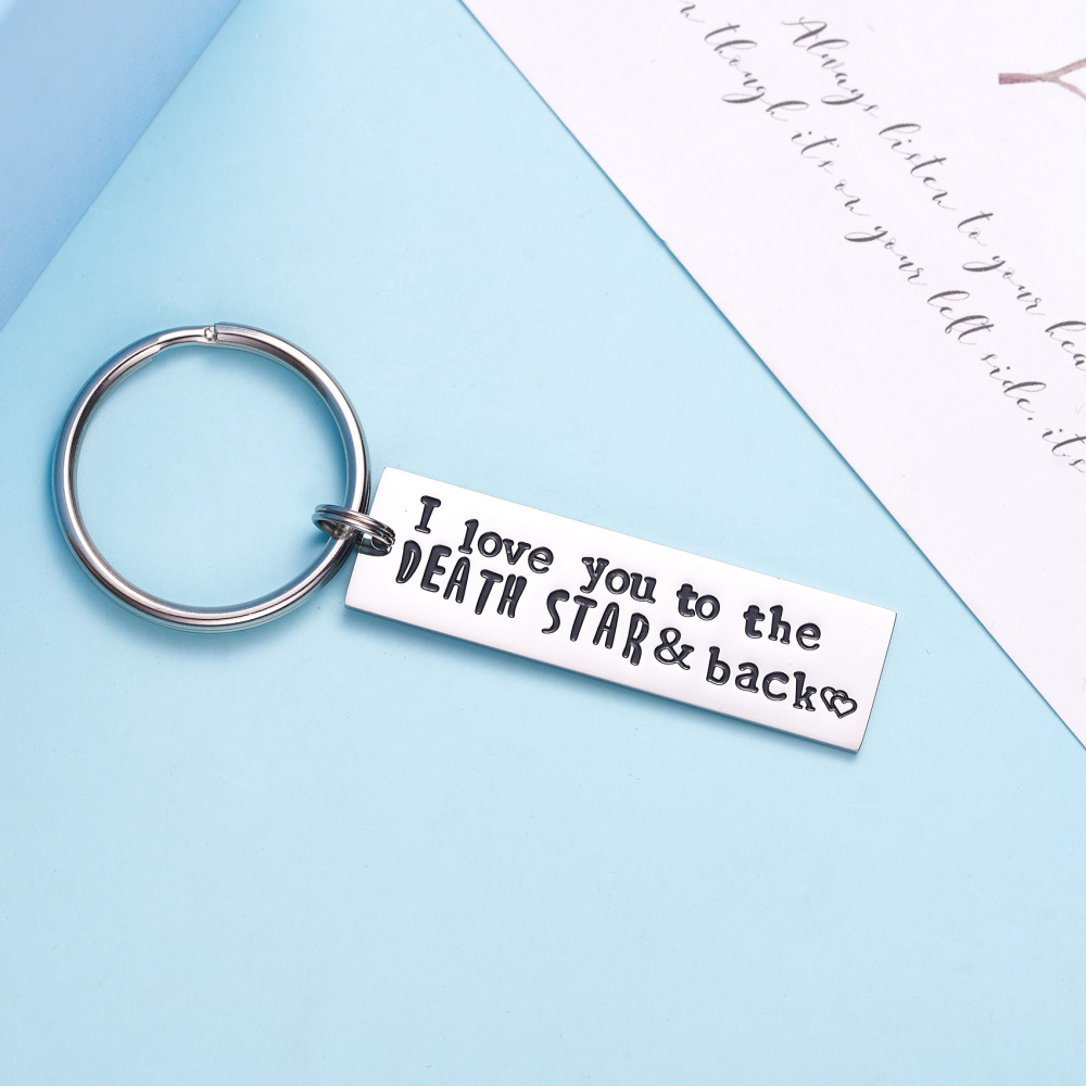 LParkin I Love You to The Death Star & Back Stainless Steel Bar Keychain Keyring Great Christmas Geekery Fan Sci Fi Geeky Gifts