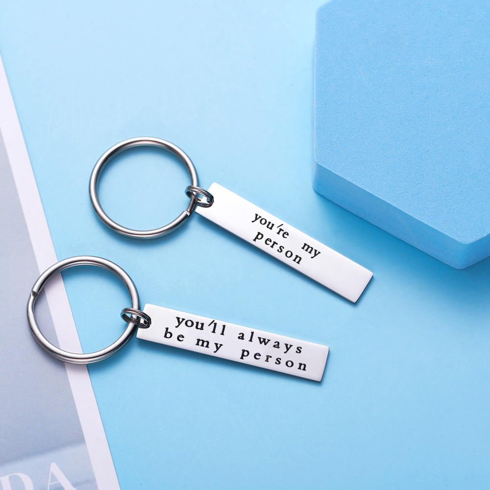 LParkin You’ll Always Be My Person You're My Person Stainless Steel Rectangle Keychain Keyring Best Friend Boyfriend Girlfriend