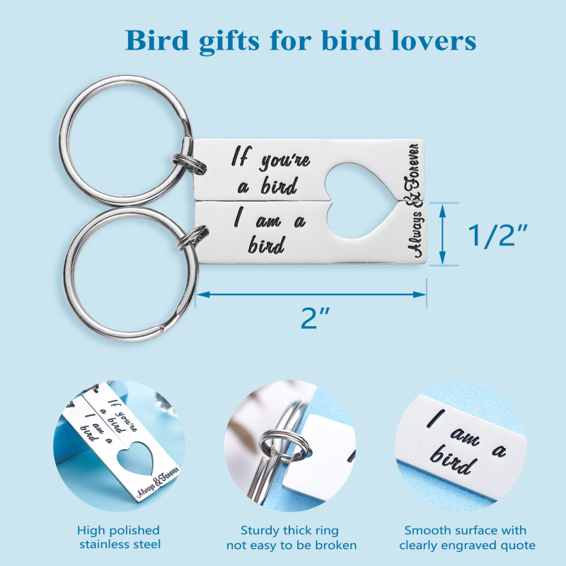 LParkin If You're A Bird I'm A Bird Boyfriend Girlfriend Couples Anniversary Wedding Day Necklace Keychain Set Stainless Steel Polished Finish