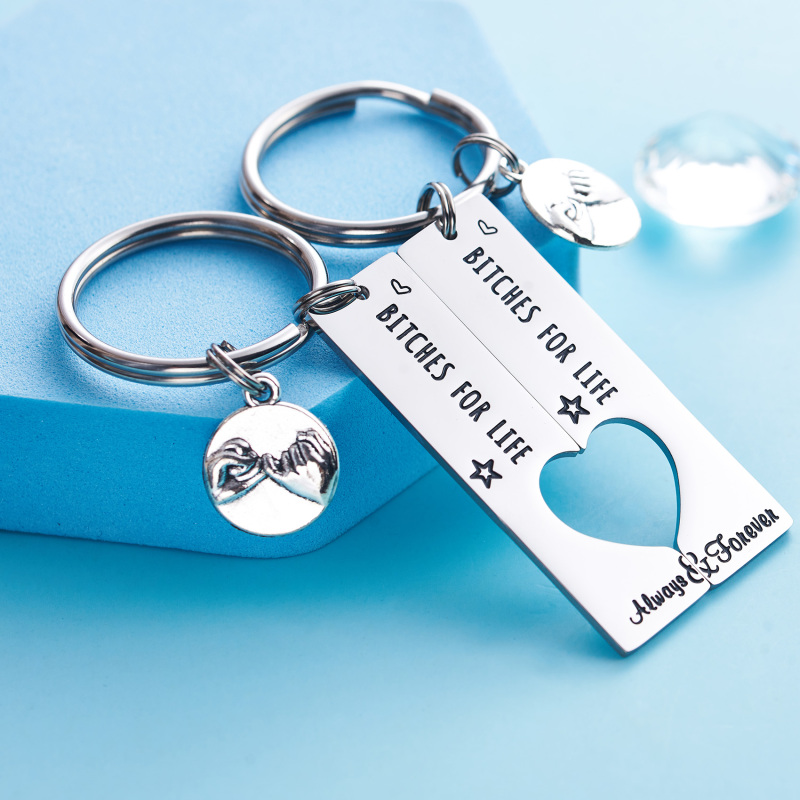 LParkin Best Friend Keychain Set of 2 Best Bitches for Life BFF Sister Gift Bestie Gifts Christams Birthday Maid of Honor Gift Bitches Love Forever Ke