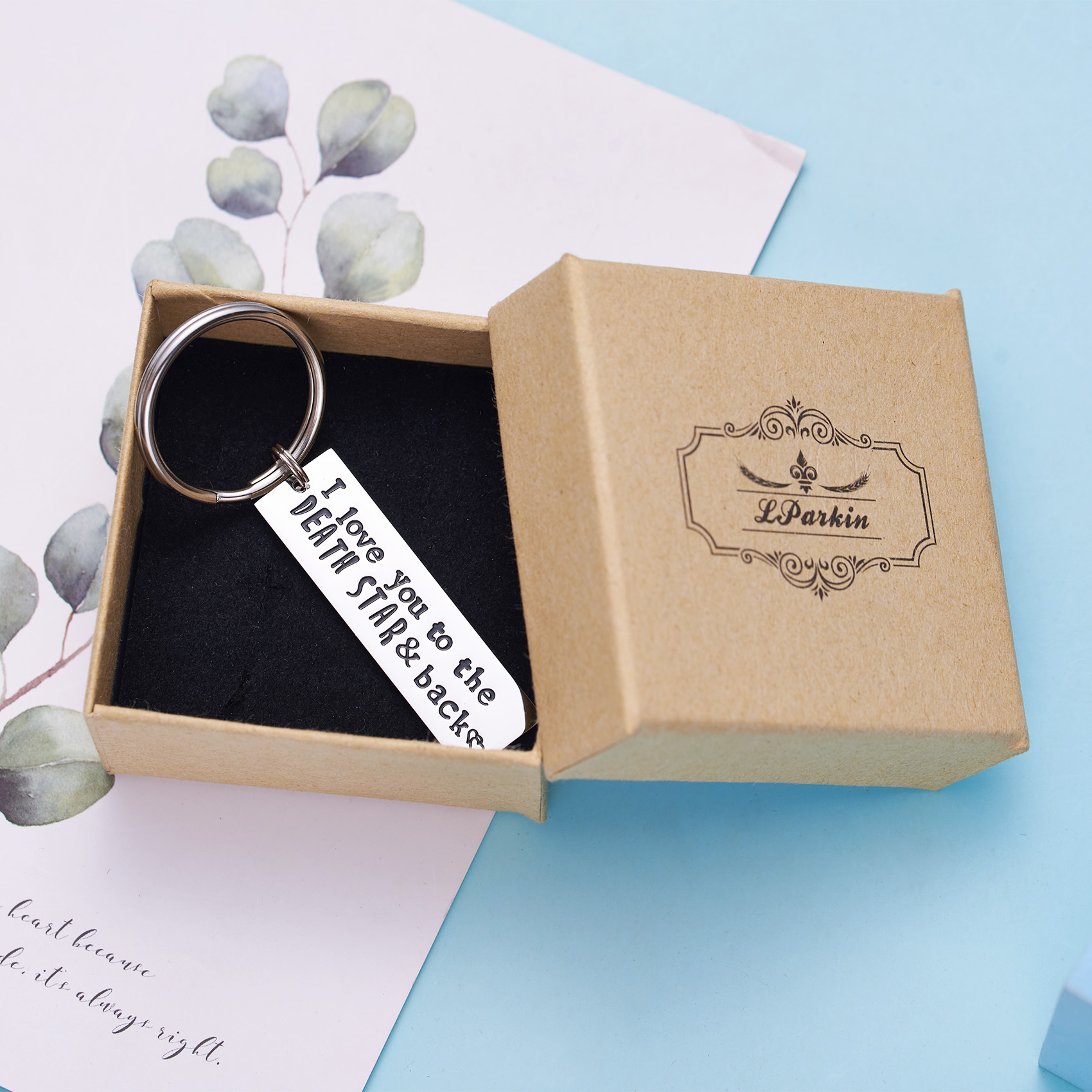 LParkin I Love You to The Death Star & Back Stainless Steel Bar Keychain Keyring Great Christmas Geekery Fan Sci Fi Geeky Gifts