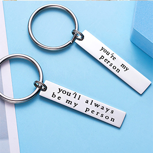 LParkin You’ll Always Be My Person You're My Person Stainless Steel Rectangle Keychain Keyring Best Friend Boyfriend Girlfriend