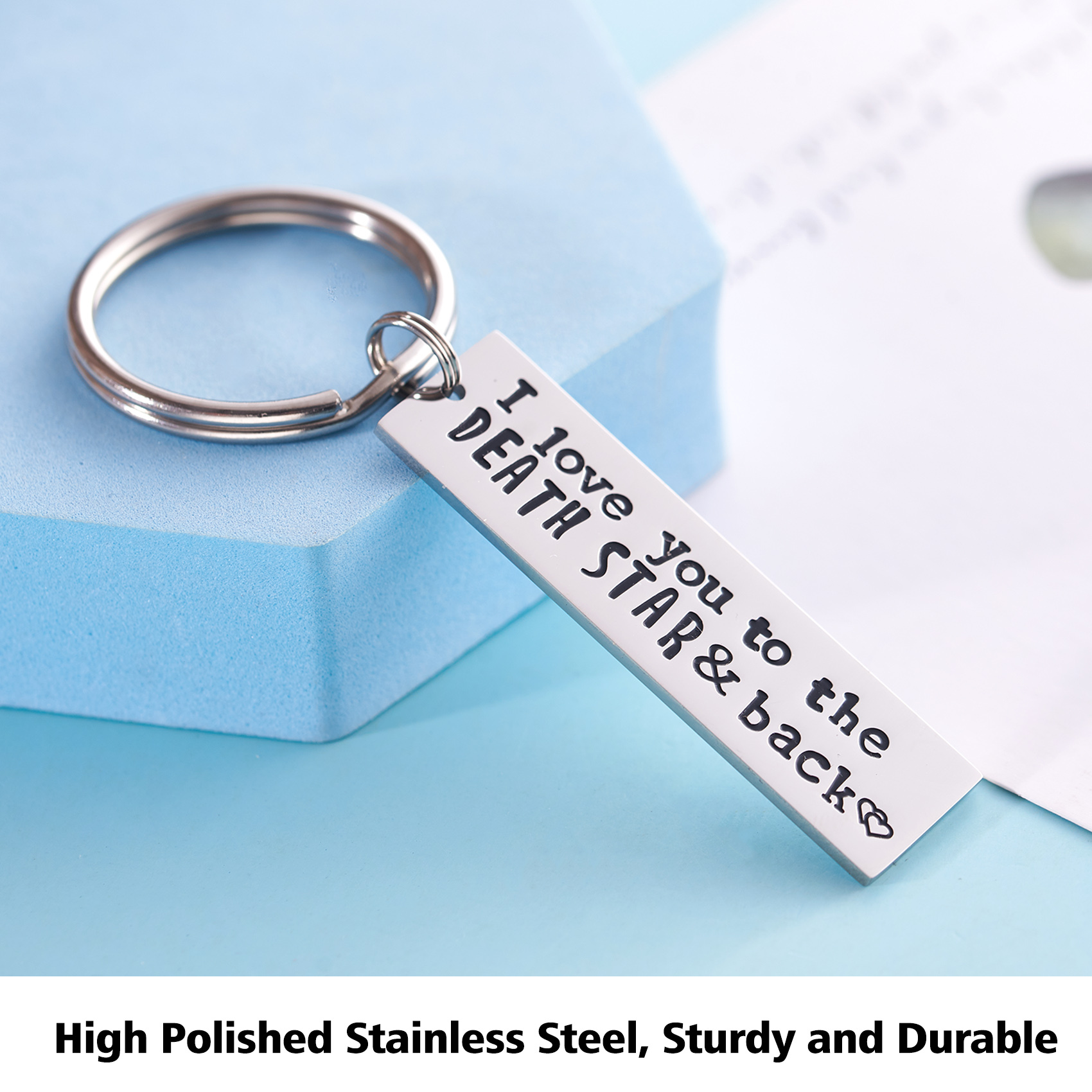LParkin I Love You to The Death Star & Back Stainless Steel Bar Keychain Keyring Great Christmas Geekery Fan Sci Fi Geeky Gifts