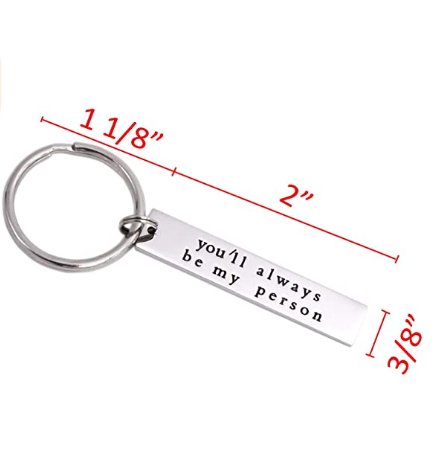 LParkin You’ll Always Be My Person You're My Person Stainless Steel Rectangle Keychain Keyring Best Friend Boyfriend Girlfriend