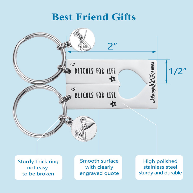 LParkin Best Friend Keychain Set of 2 Best Bitches for Life BFF Sister Gift Bestie Gifts Christams Birthday Maid of Honor Gift Bitches Love Forever Ke