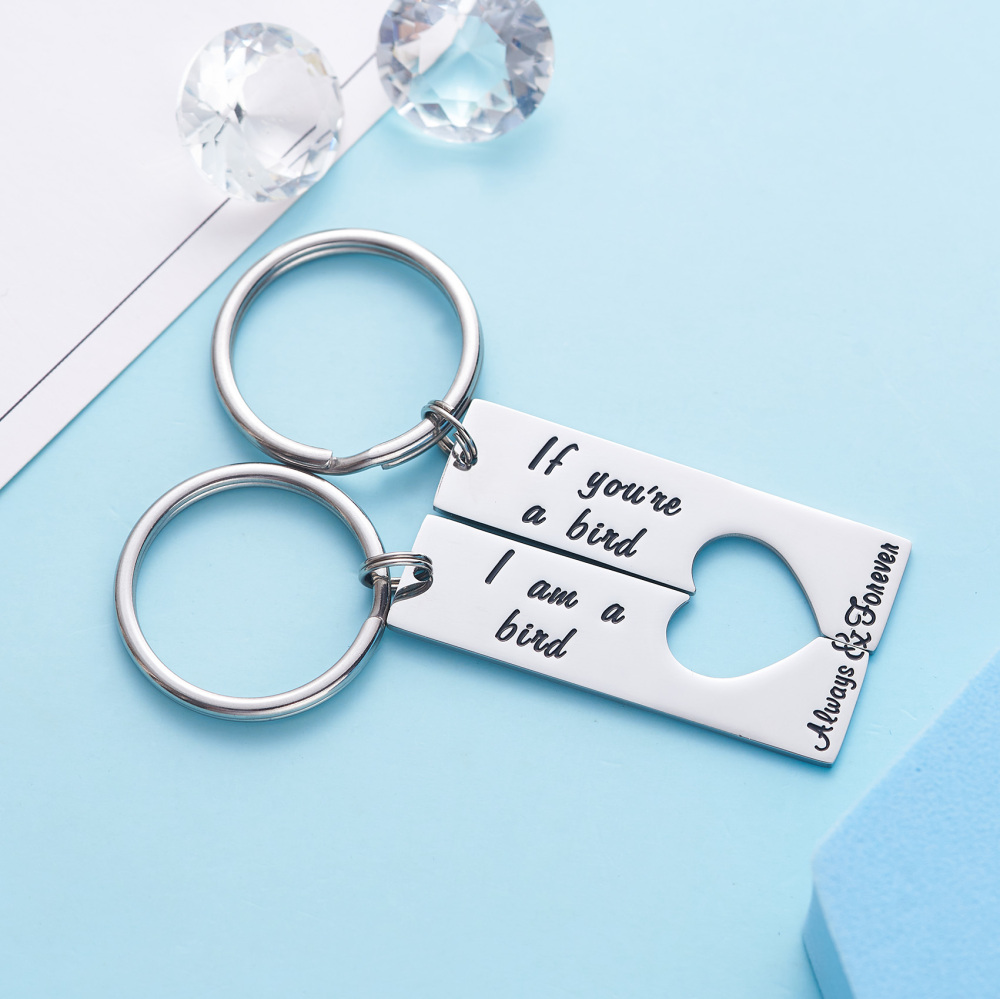 LParkin If You're A Bird I'm A Bird Boyfriend Girlfriend Couples Anniversary Wedding Day Necklace Keychain Set Stainless Steel Polished Finish