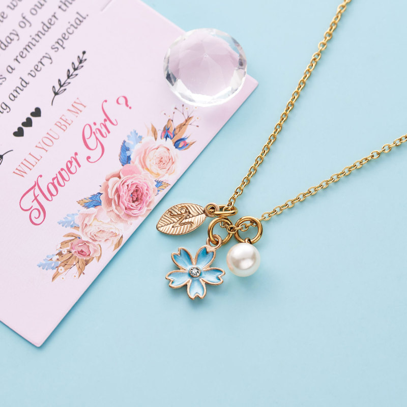 Flower Girl Necklace Proposal, Flower Girl Necklace with Initial, Will You Be My Flower Girl Gift, Flower Jewelry for Girl