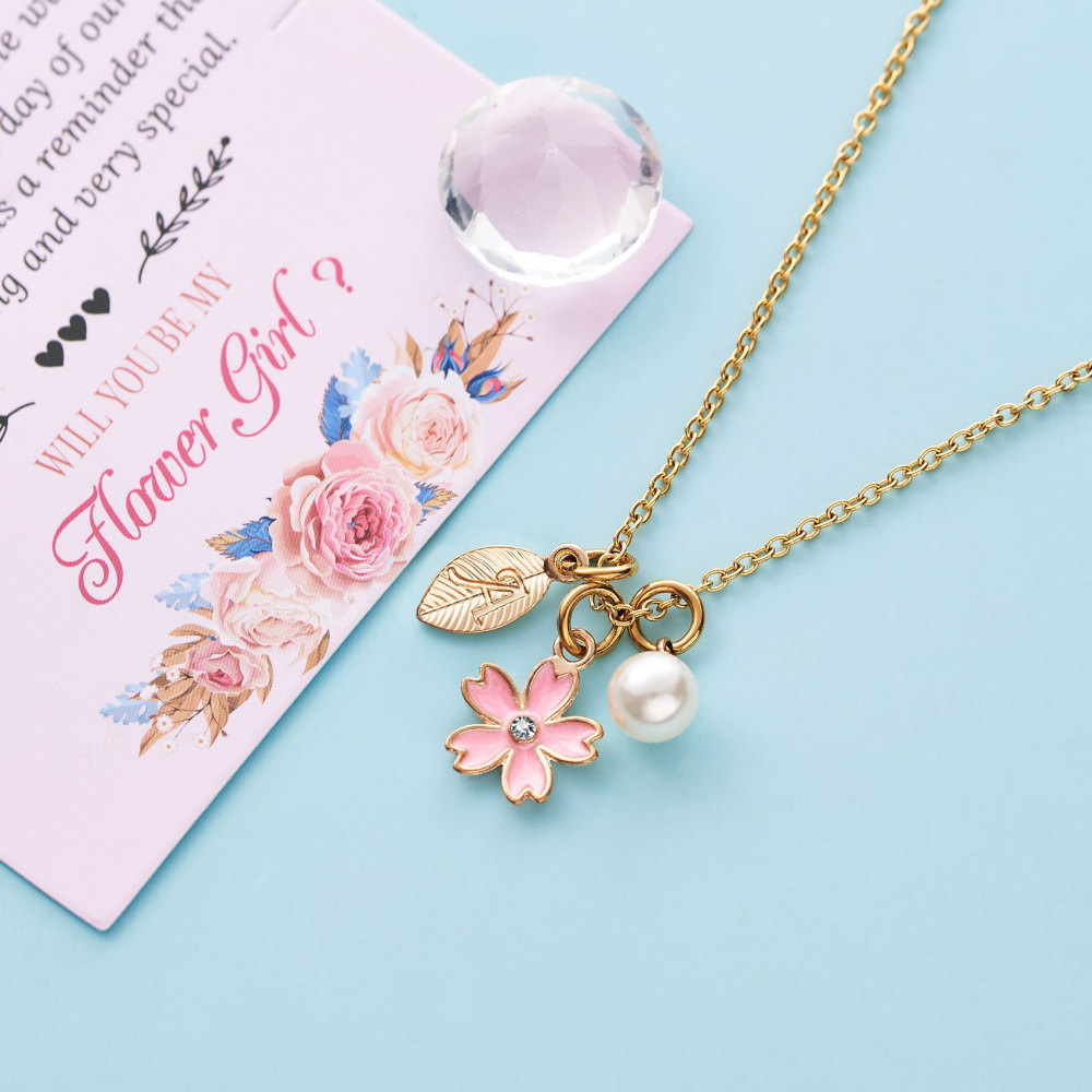 Flower Girl Necklace Proposal, Flower Girl Necklace with Initial, Will You Be My Flower Girl Gift, Flower Jewelry for Girl