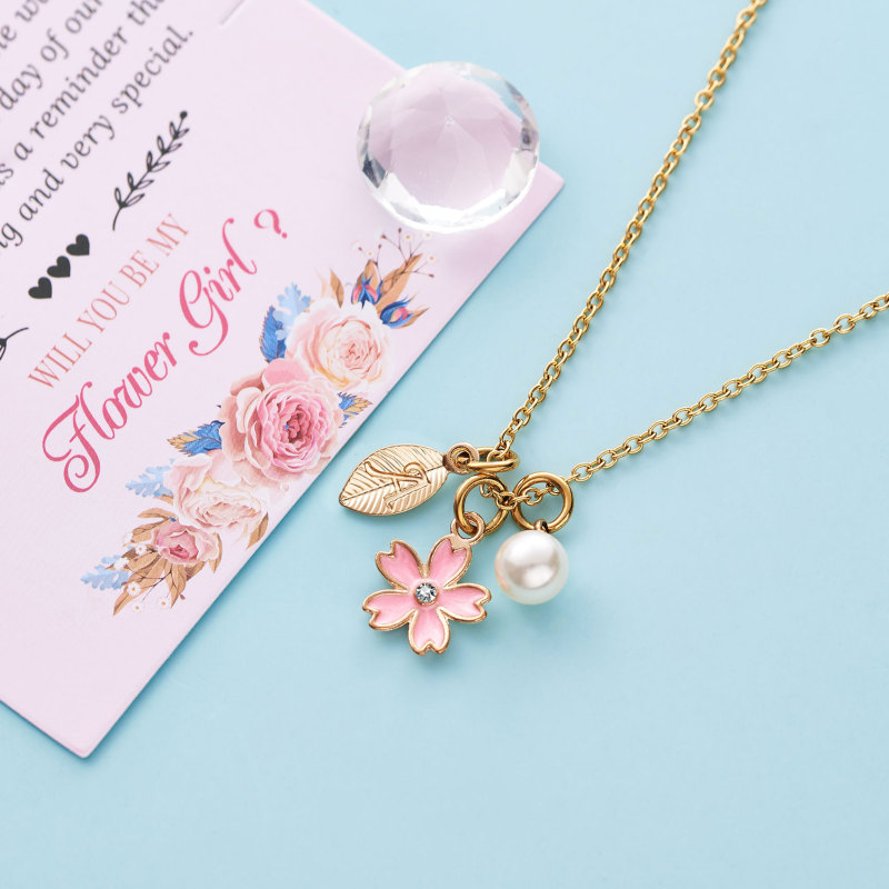 Flower Girl Necklace Proposal, Flower Girl Necklace with Initial, Will You Be My Flower Girl Gift, Flower Jewelry for Girl