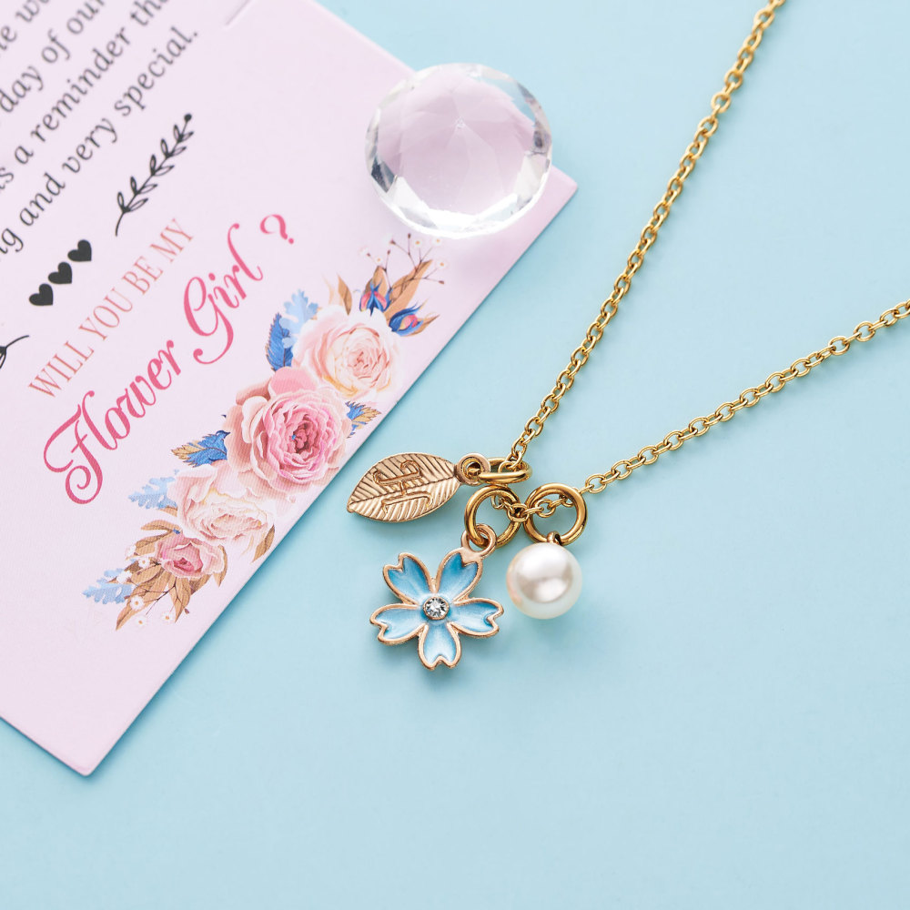 Flower Girl Necklace Proposal, Flower Girl Necklace with Initial, Will You Be My Flower Girl Gift, Flower Jewelry for Girl