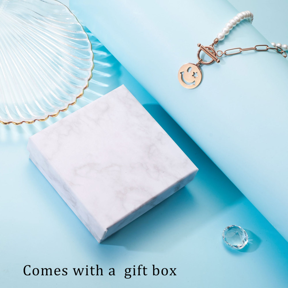 Smiley Face Necklaces Paper Clip Necklace Pearl Link Chain 18K Rose Gold Stainless Steel Girlfriend Friendship Sister Gifts Jewelry for Women