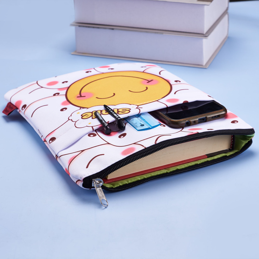 Book Sleeve Smiley Face Book Protector, Book Covers for Paperbacks, Washable Fabric, Book Sleeves with Zipper, Medium 11 Inch X 8.7 Inch