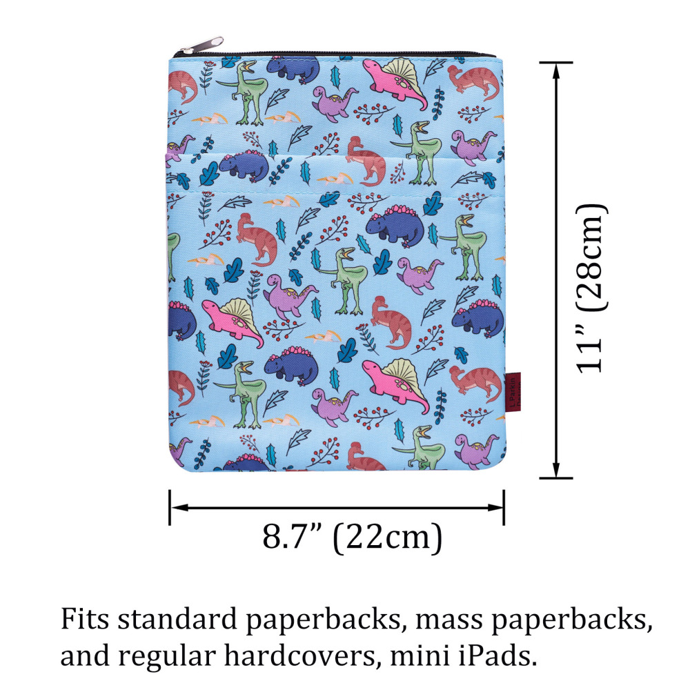 Book Sleeve Cute Dinosaur Book Covers for Paperbacks,Washable Fabric, Book Sleeves with Zipper, Medium 11 Inch X 8.7 Inch Dinosaur Gifts for Book Love