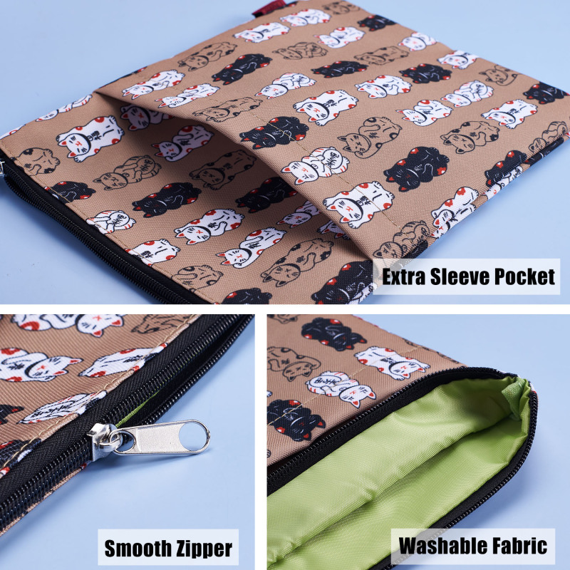 Lucky Japanese Cat Book Sleeve, Book Covers for Paperbacks, Washable Fabric, Book Sleeves with Zipper, Medium 11 Inch X 8.7 Inch Book Lover Gifts