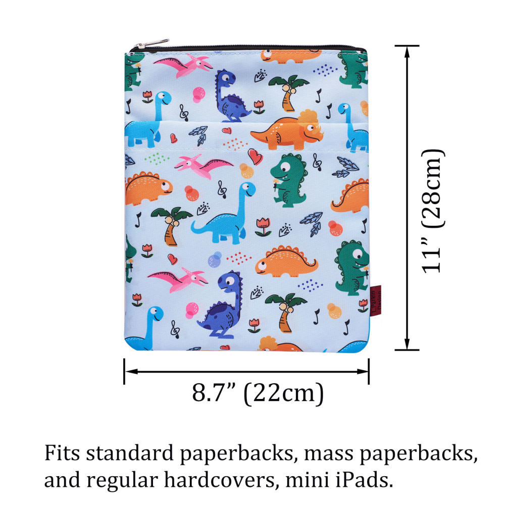 Book Sleeve Cute Dinosaur Book Covers for Paperbacks,Washable Fabric, Book Sleeves with Zipper, Medium 11 Inch X 8.7 Inch Dinosaur Gifts for Book Love