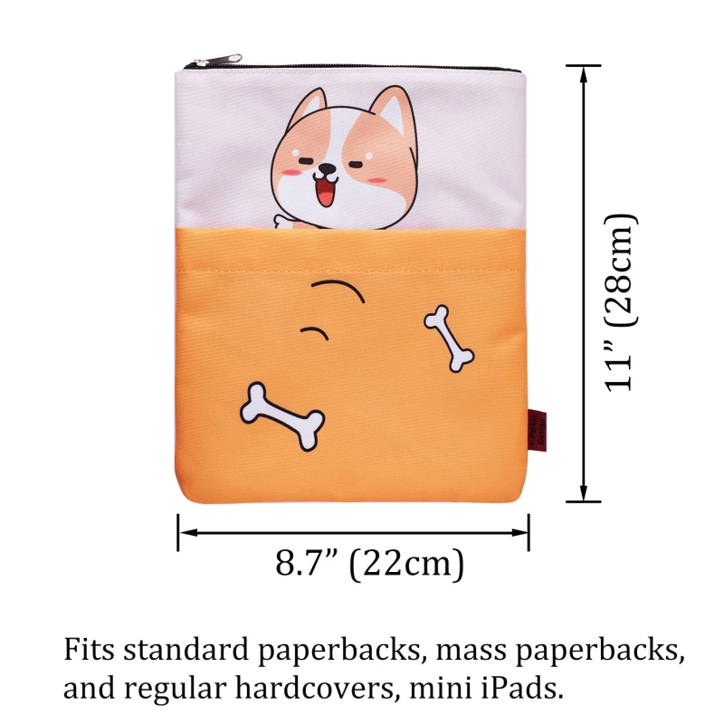 Book Sleeve Shiba Inu Dog Book Covers for Paperbacks, Washable Fabric, Book Sleeves with Zipper, Medium 11 Inch X 8.7 Inch Book Lover Gifts