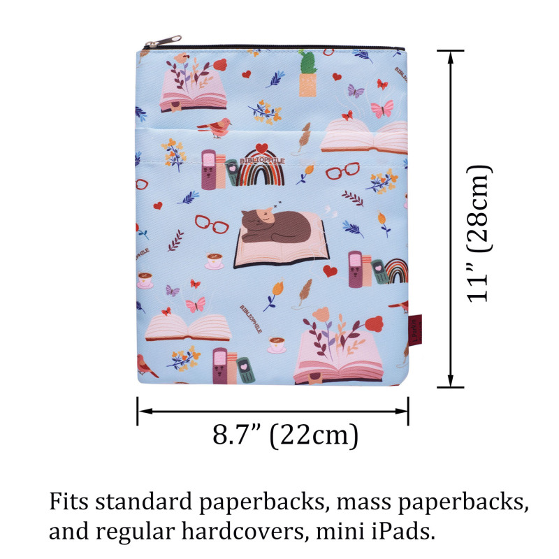 Book Sleeve for Book Lovers, Bibliophile Book Protector, Book Covers for Paperbacks, Washable Fabric, Book Sleeves with Zipper, Medium 11 Inch X 8.7 I