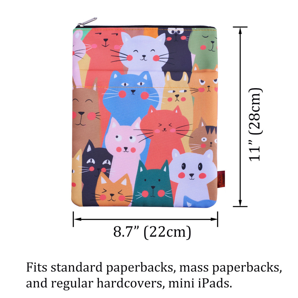 Cat Book Sleeve, Book Covers for Paperbacks, Washable Fabric, Book Sleeves with Zipper, Medium 11 Inch X 8.7 Inch Book Lover Gifts