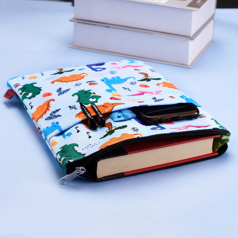 Book Sleeve Cute Dinosaur Book Covers for Paperbacks,Washable Fabric, Book Sleeves with Zipper, Medium 11 Inch X 8.7 Inch Dinosaur Gifts for Book Love