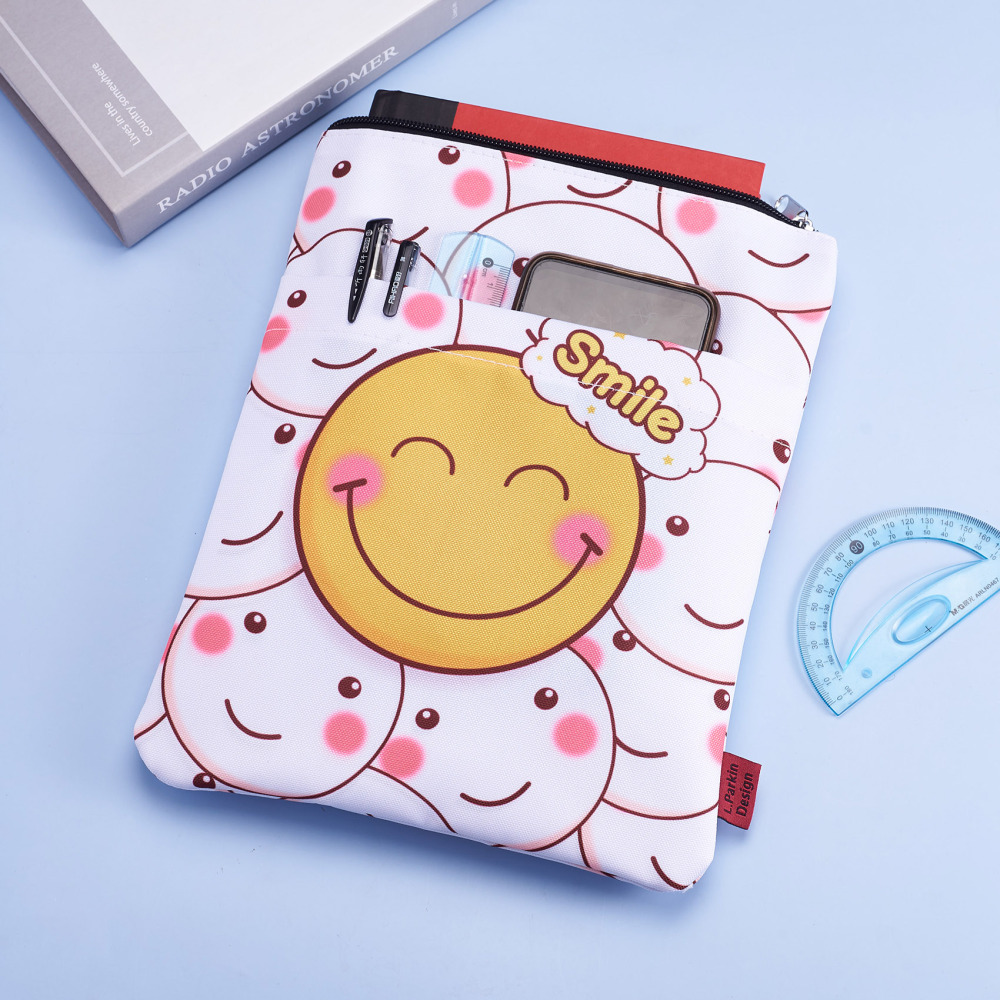 Book Sleeve Smiley Face Book Protector, Book Covers for Paperbacks, Washable Fabric, Book Sleeves with Zipper, Medium 11 Inch X 8.7 Inch