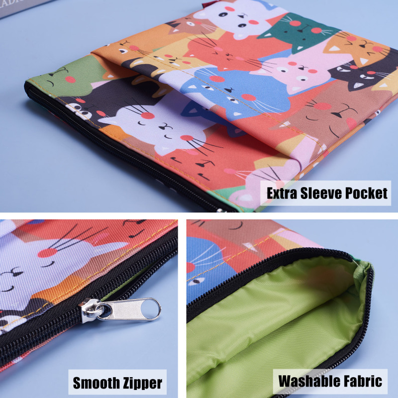 Cat Book Sleeve, Book Covers for Paperbacks, Washable Fabric, Book Sleeves with Zipper, Medium 11 Inch X 8.7 Inch Book Lover Gifts