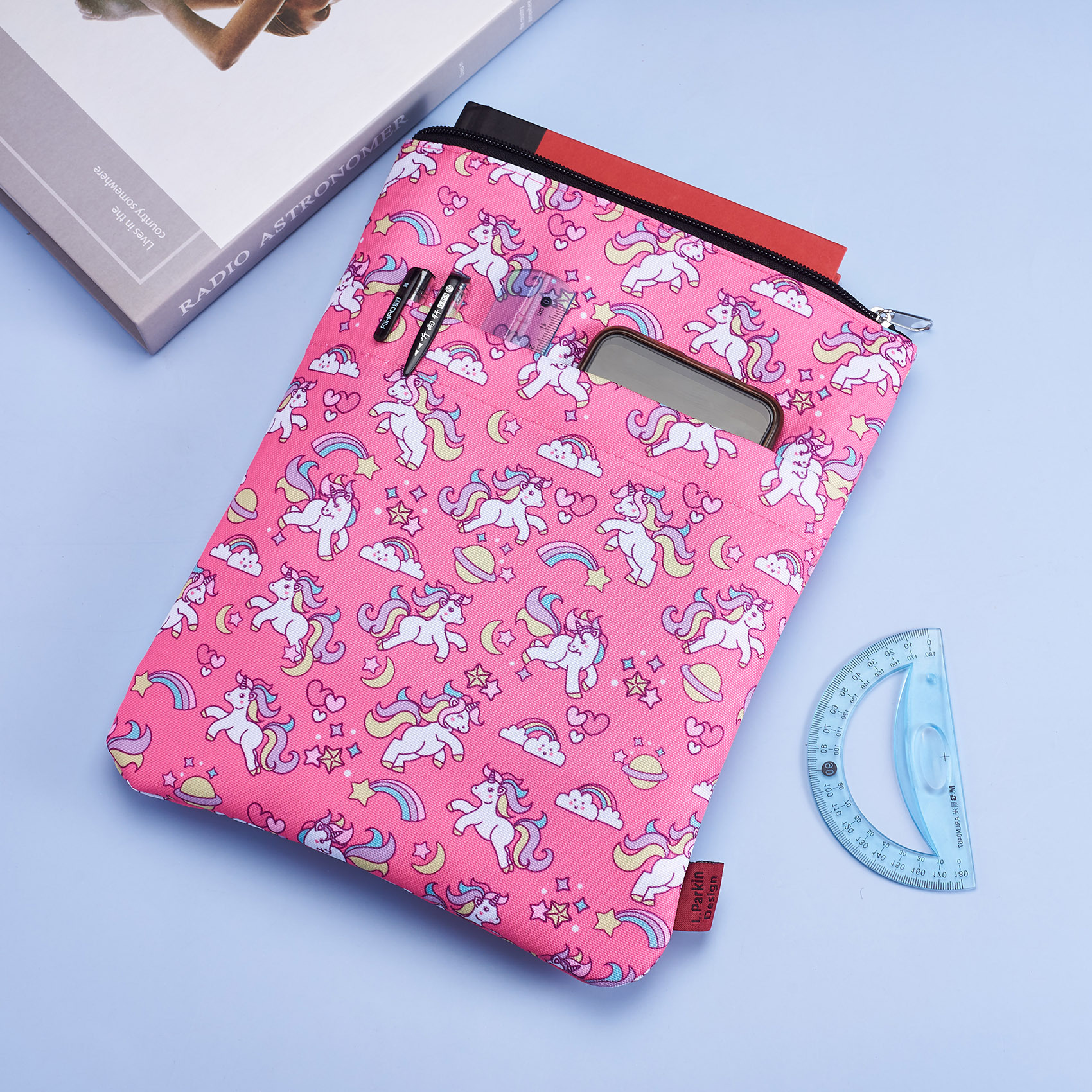 Book Sleeve Cute Unicorn Book Covers for Paperbacks,Washable Fabric, Book Sleeves with Zipper, Medium 11 Inch X 8.7Inch, Unicorn Gifts for Girls