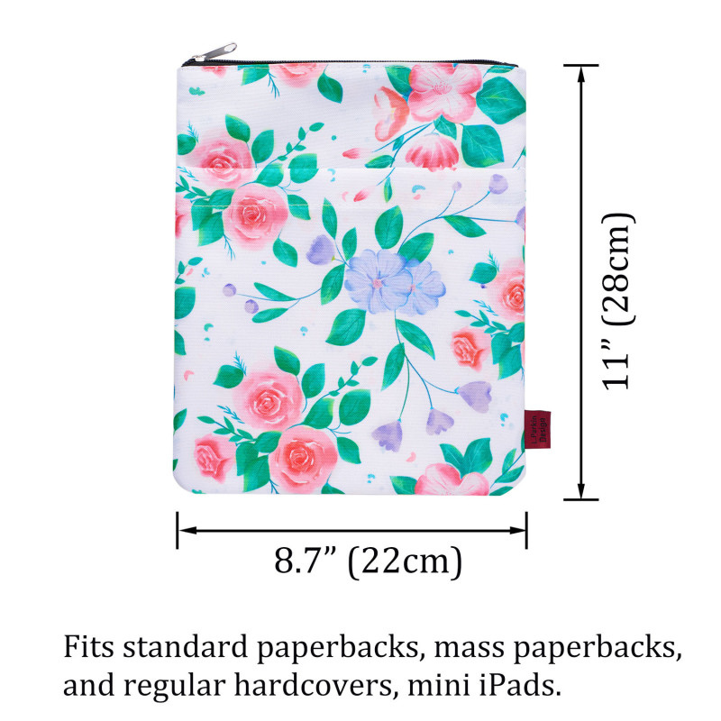 Book Sleeve Floral Book Protector, Book Covers for Paperbacks, Washable Fabric, Book Sleeves with Zipper, Medium 11 Inch X 8.7 Inch Book Lover Gifts