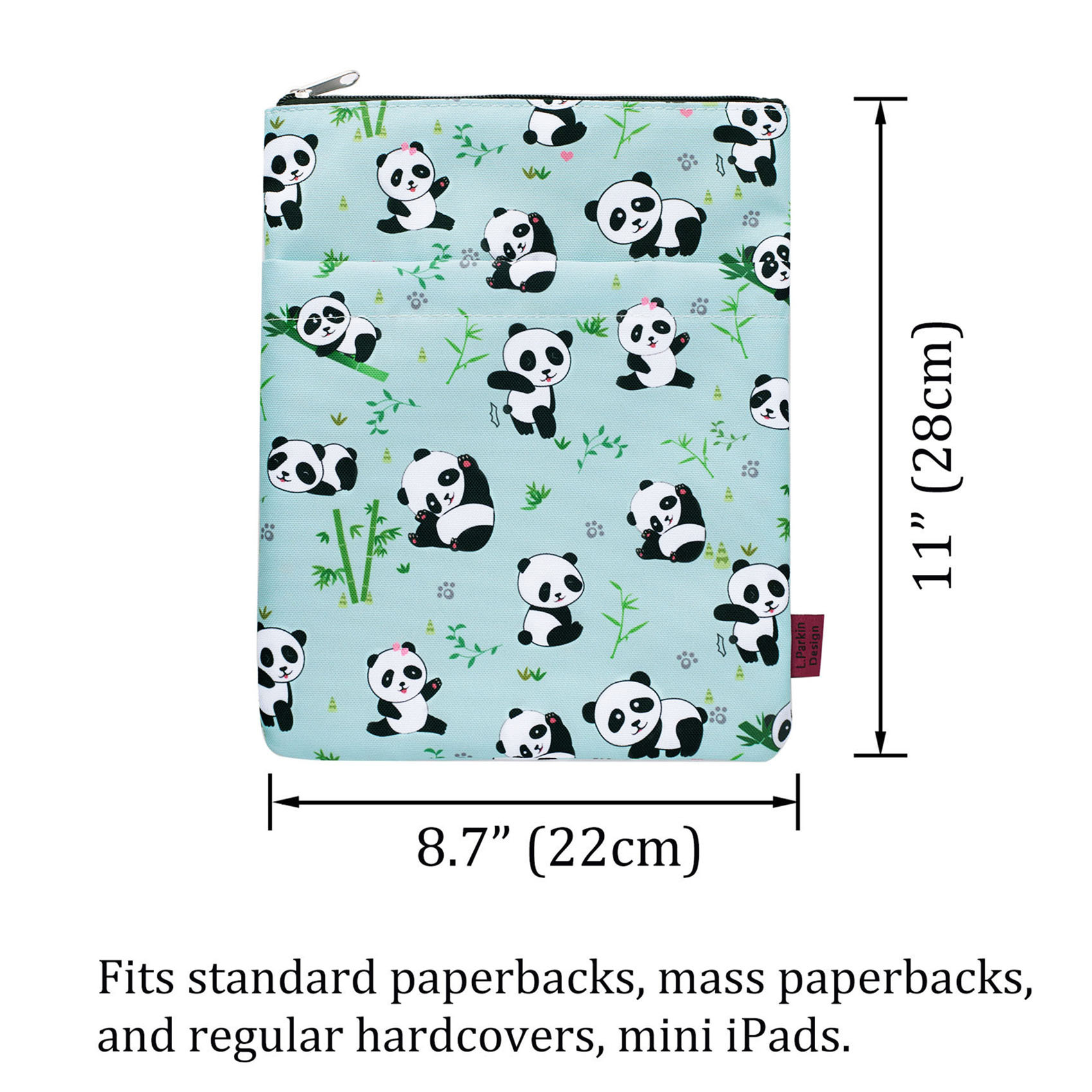 Book Sleeve Panda Book Protector, Book Covers for Paperbacks, Washable Fabric, Book Sleeves with Zipper, Medium 11 Inch X 8.7 Inch Bookish Gift