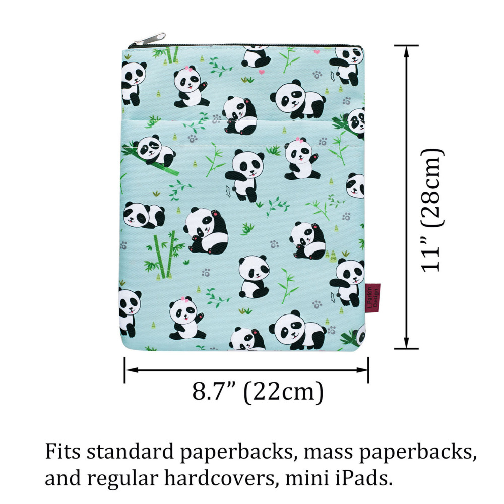 Book Sleeve Panda Book Protector, Book Covers for Paperbacks, Washable Fabric, Book Sleeves with Zipper, Medium 11 Inch X 8.7 Inch Bookish Gift