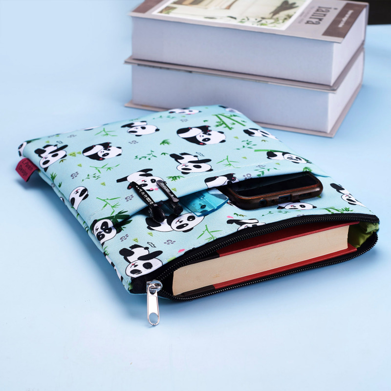 Book Sleeve Panda Book Protector, Book Covers for Paperbacks, Washable Fabric, Book Sleeves with Zipper, Medium 11 Inch X 8.7 Inch Bookish Gift