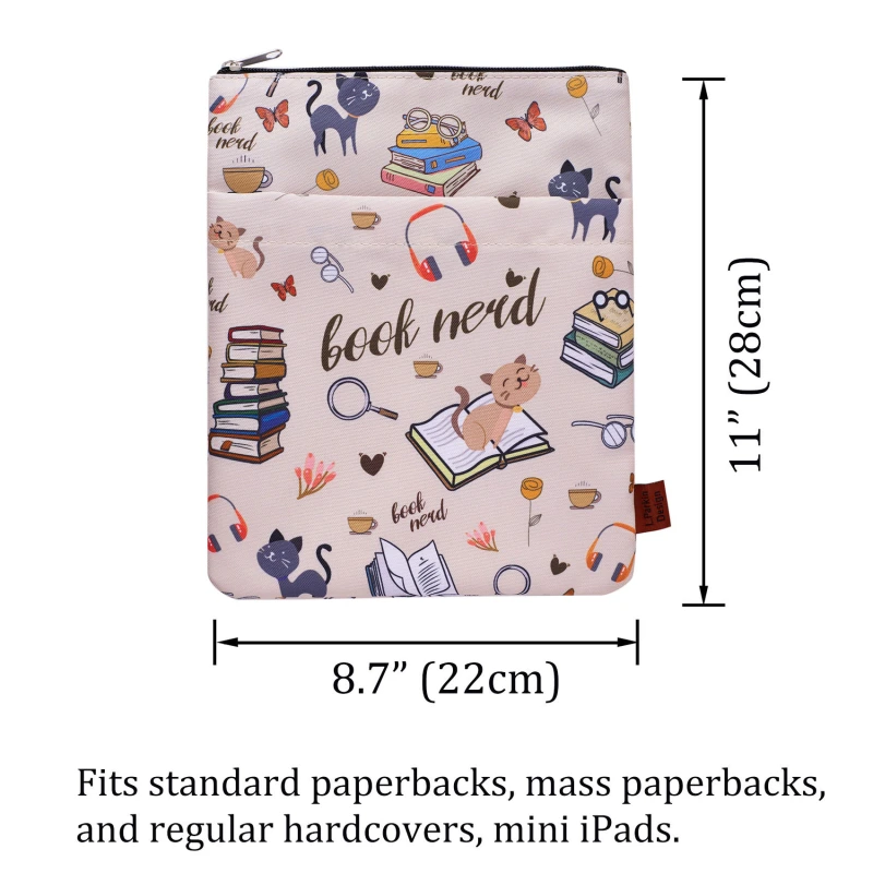 Book Sleeve for Book Lovers, Book Nerd Book Protector, Book Covers for Paperbacks, Washable Fabric, Book Sleeves with Zipper, Medium 11 Inch X 8.7 Inc