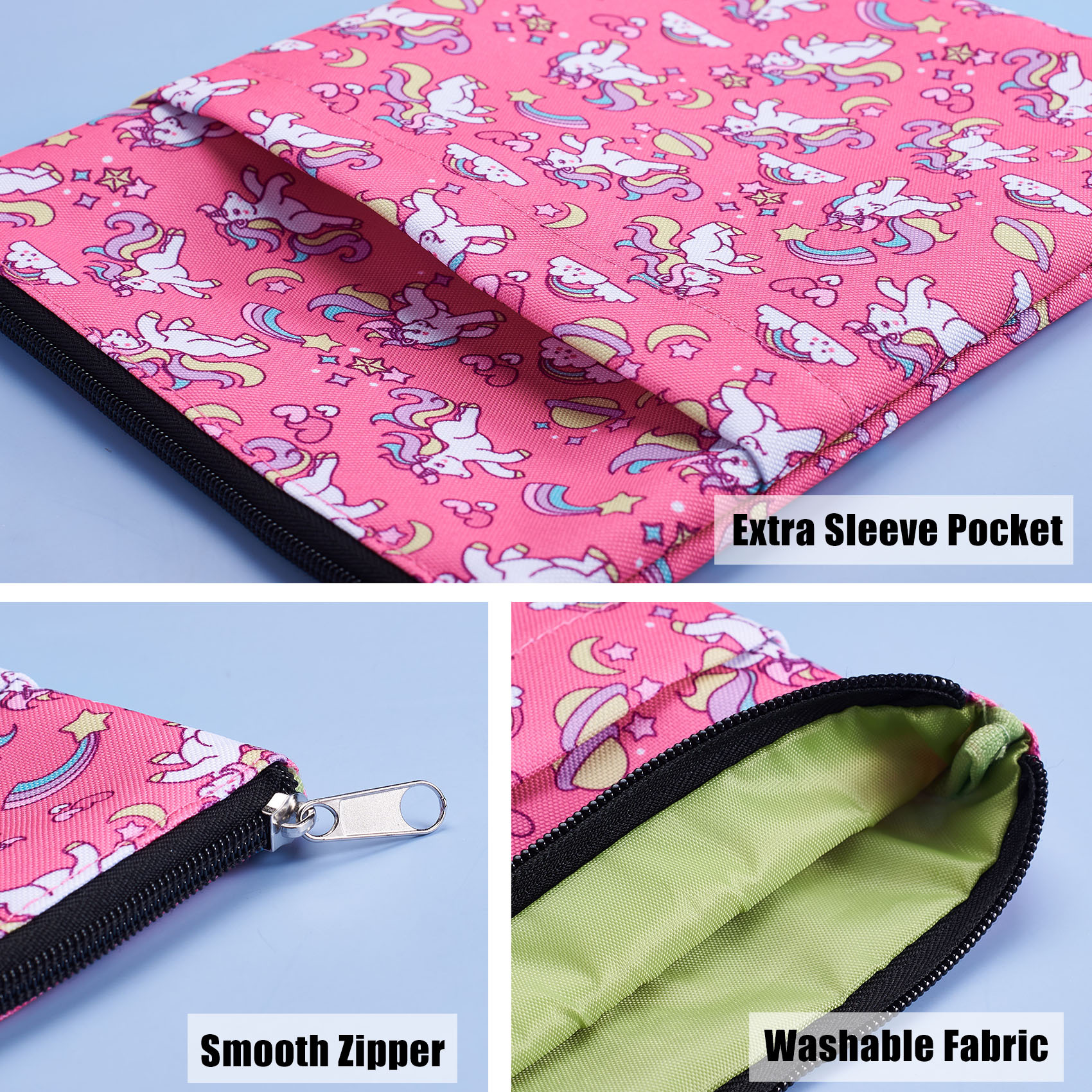 Book Sleeve Cute Unicorn Book Covers for Paperbacks,Washable Fabric, Book Sleeves with Zipper, Medium 11 Inch X 8.7Inch, Unicorn Gifts for Girls