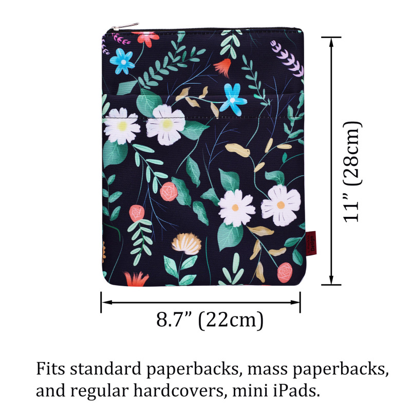 Book Sleeve Floral Book Protector, Book Covers for Paperbacks, Washable Fabric, Book Sleeves with Zipper, Medium 11 Inch X 8.7 Inch Book Lover Gifts