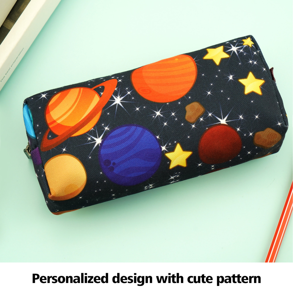 LParkin Space Canvas Student Galaxy Pencil Case Gifts for Boys Pen Bag Pouch Box Gadget Stationary Case Makeup Cosmetic Bag (Black)