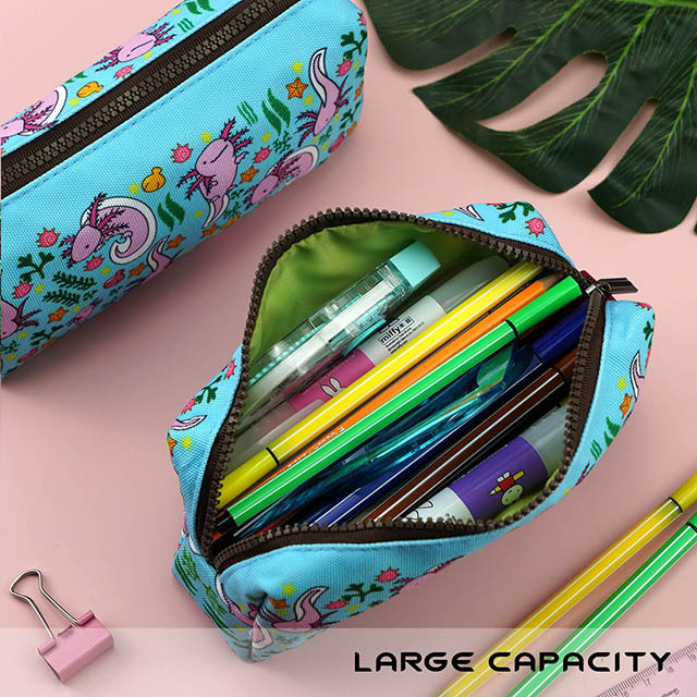 LParkin Axolotl Canvas Pencil Case Pen Bag Pouch Stationary Case Makeup Cosmetic Bag Gadget Bag Gift Kawaii Pencil Box