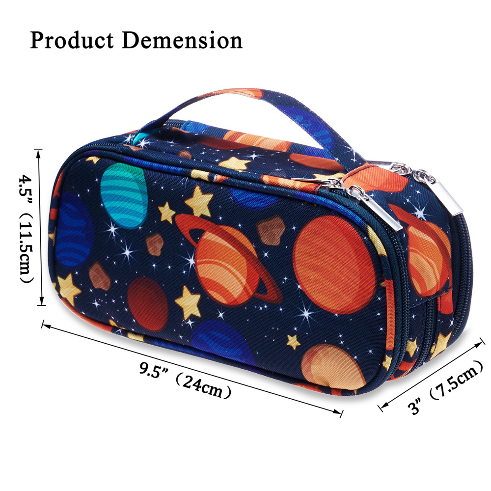LParkin Space Canvas Student Galaxy Pencil Case Gifts for Boys Pen Bag Pouch Box Gadget Stationary Case Makeup Cosmetic Bag (Black)