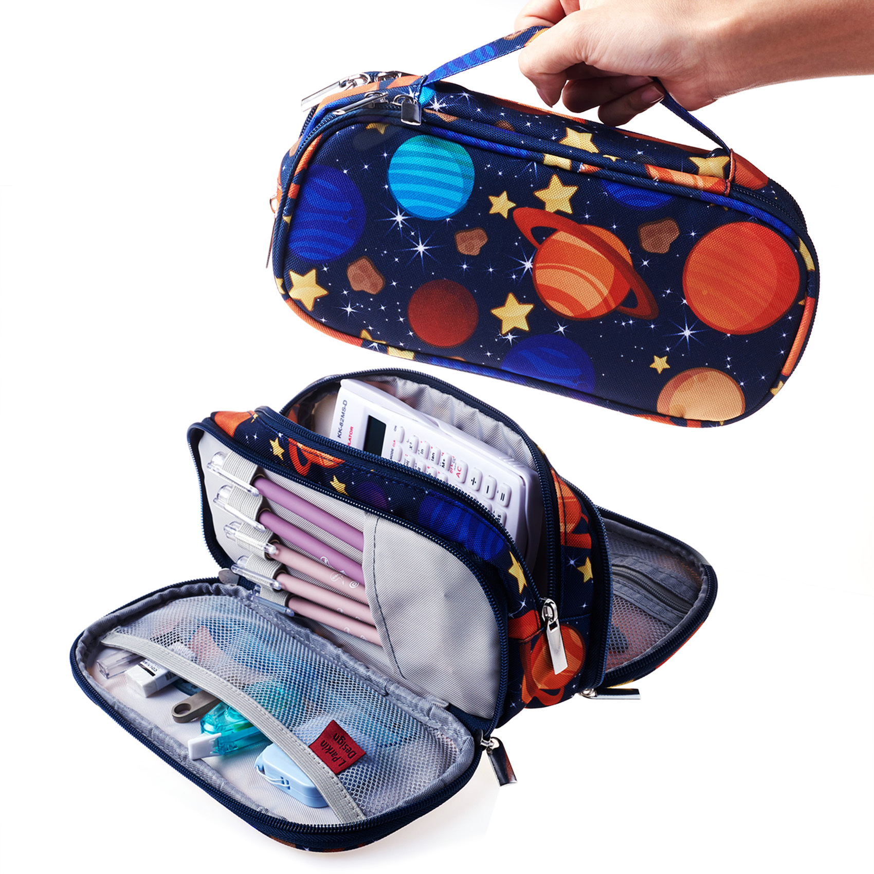 LParkin Space Canvas Student Galaxy Pencil Case Gifts for Boys Pen Bag Pouch Box Gadget Stationary Case Makeup Cosmetic Bag (Black)