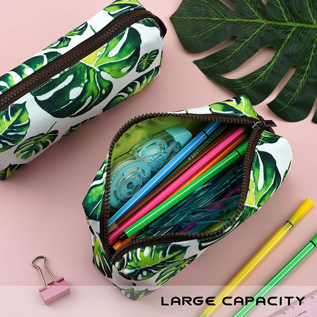 LParkin Tree Leaves Large Capacity Canvas Pencil Case Pen Bag Pouch Stationary Case Makeup Cosmetic Bag Gadget Box