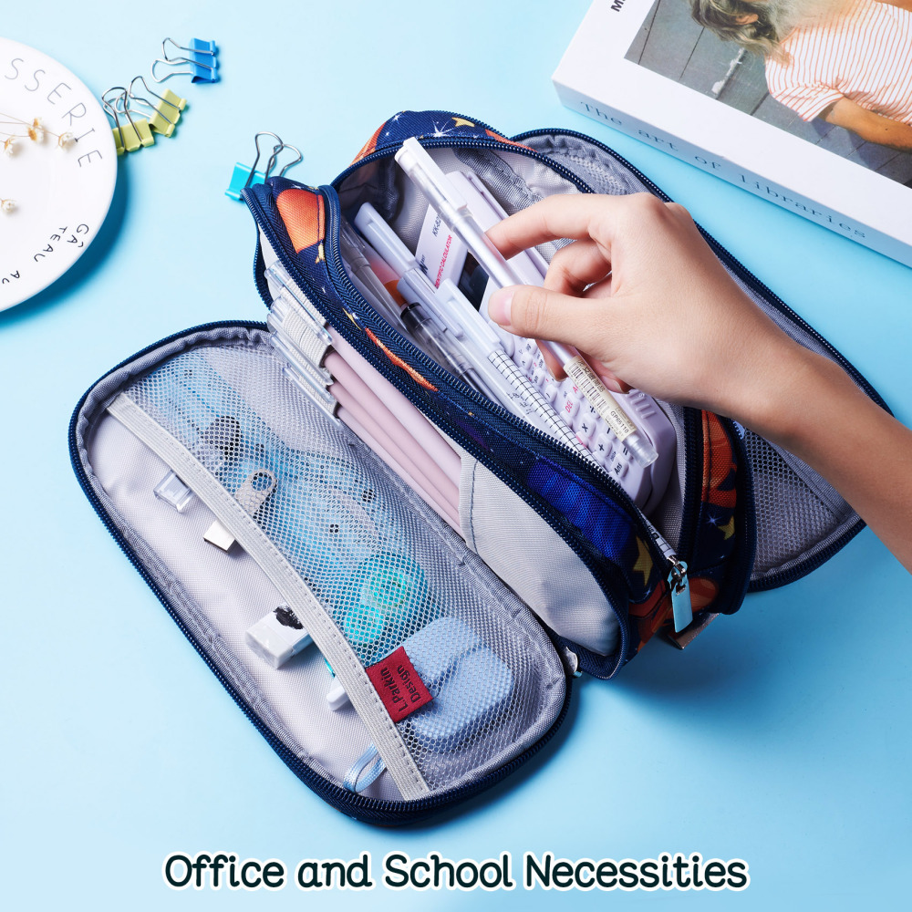 LParkin Space Canvas Student Galaxy Pencil Case Gifts for Boys Pen Bag Pouch Box Gadget Stationary Case Makeup Cosmetic Bag (Black)