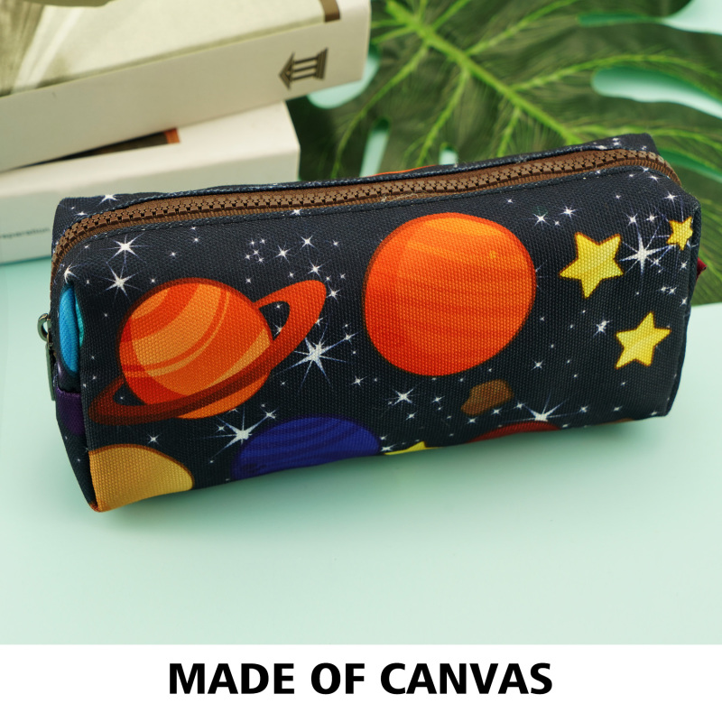 LParkin Space Canvas Student Galaxy Pencil Case Gifts for Boys Pen Bag Pouch Box Gadget Stationary Case Makeup Cosmetic Bag (Black)