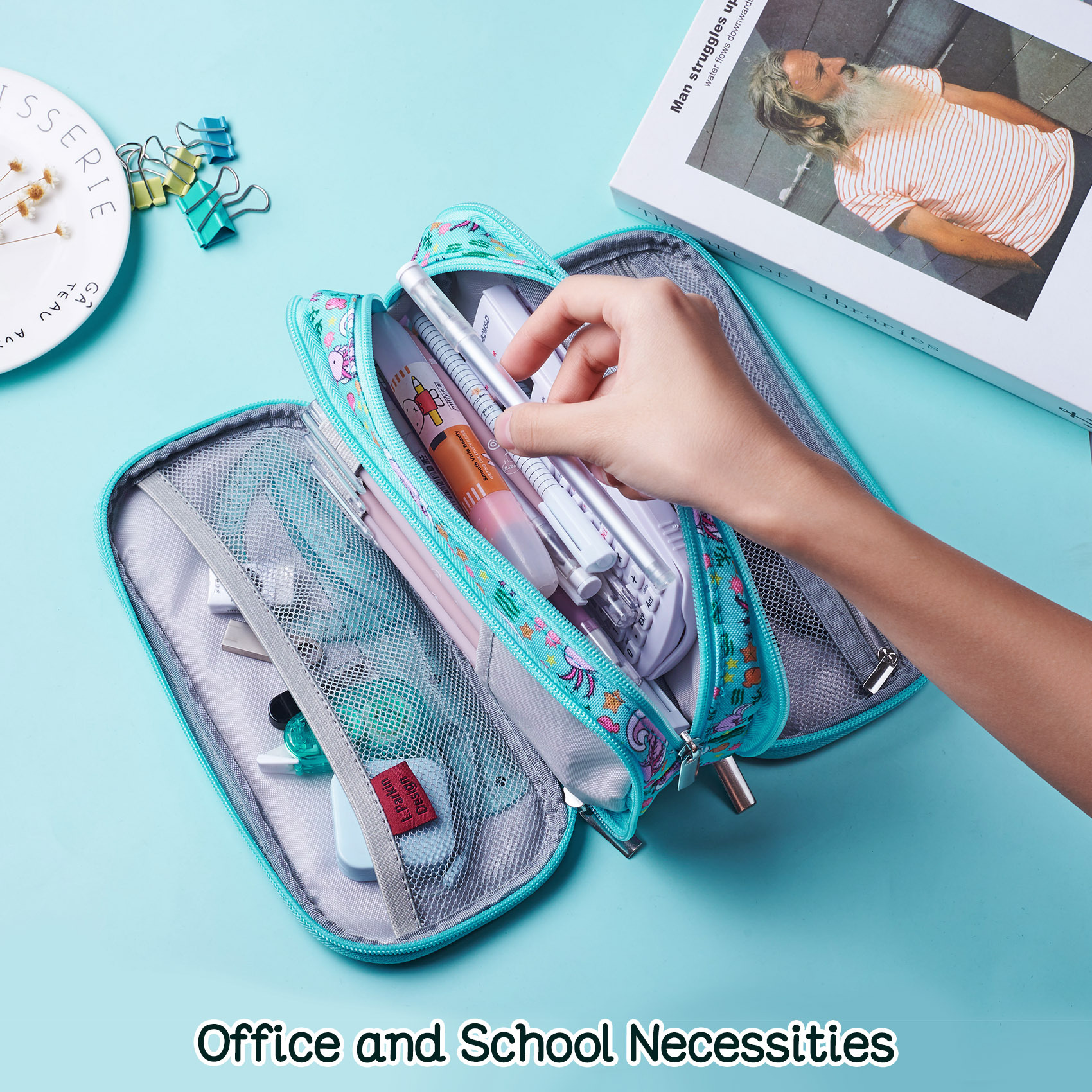 LParkin Axolotl Canvas Pencil Case Pen Bag Pouch Stationary Case Makeup Cosmetic Bag Gadget Bag Gift Kawaii Pencil Box