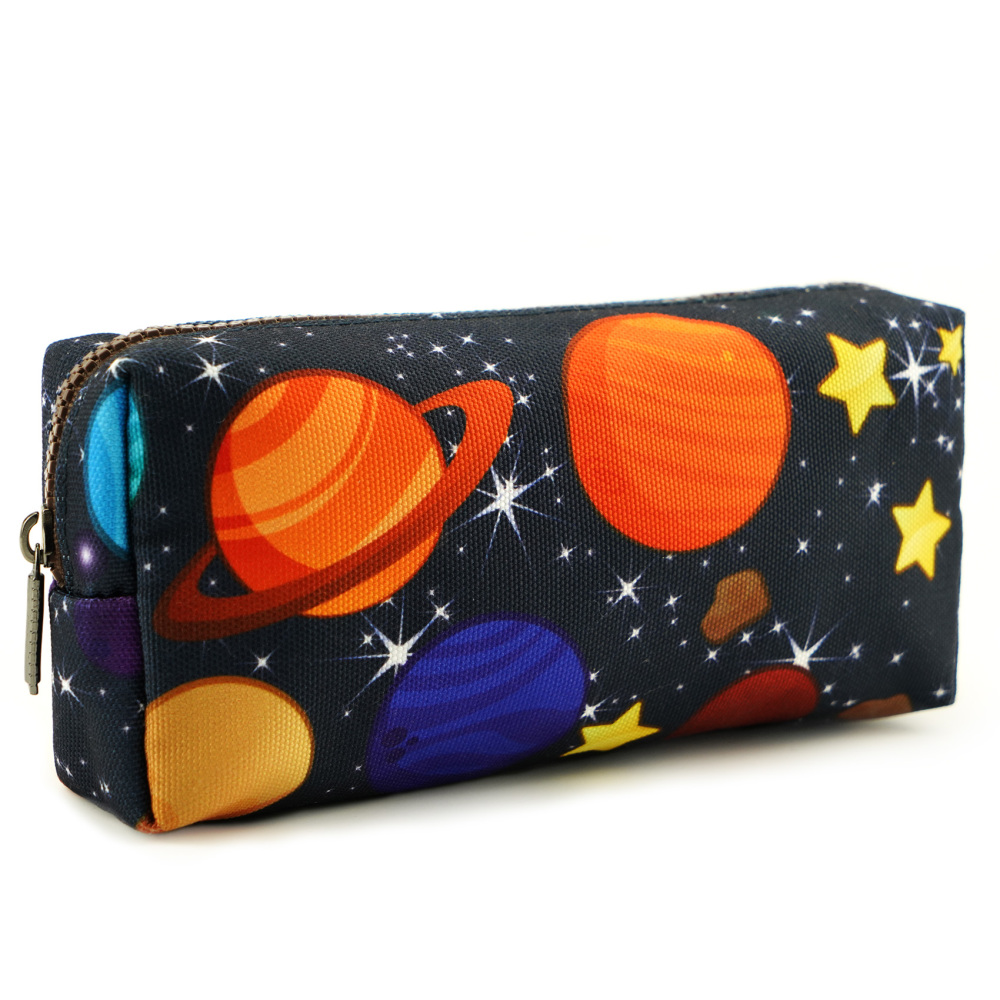 LParkin Space Canvas Student Galaxy Pencil Case Gifts for Boys Pen Bag Pouch Box Gadget Stationary Case Makeup Cosmetic Bag (Black)