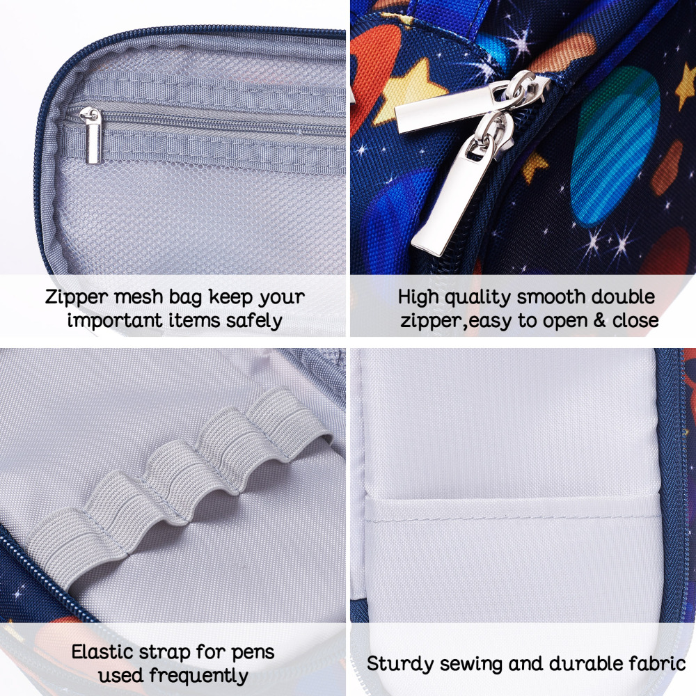 LParkin Space Canvas Student Galaxy Pencil Case Gifts for Boys Pen Bag Pouch Box Gadget Stationary Case Makeup Cosmetic Bag (Black)