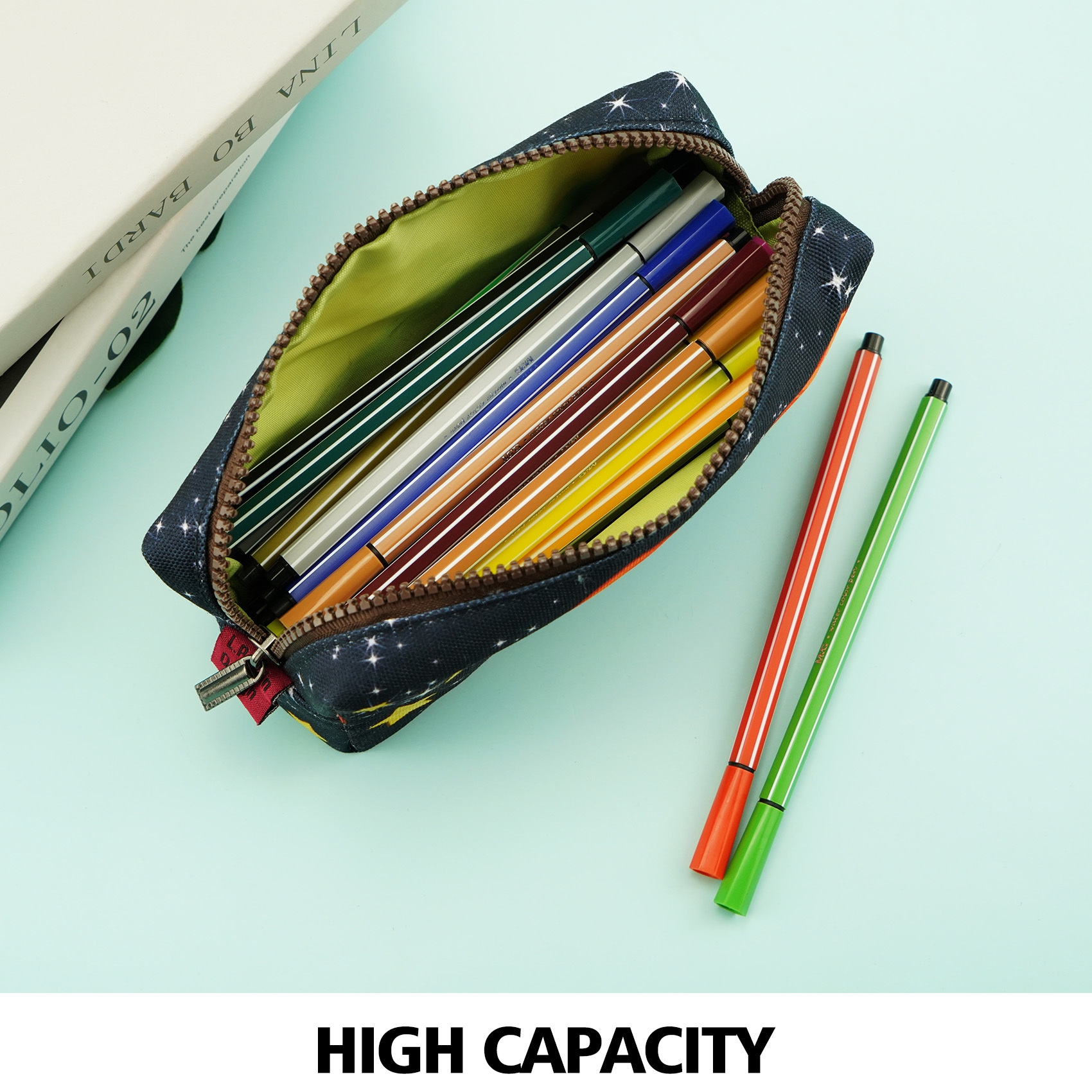 LParkin Space Canvas Student Galaxy Pencil Case Gifts for Boys Pen Bag Pouch Box Gadget Stationary Case Makeup Cosmetic Bag (Black)