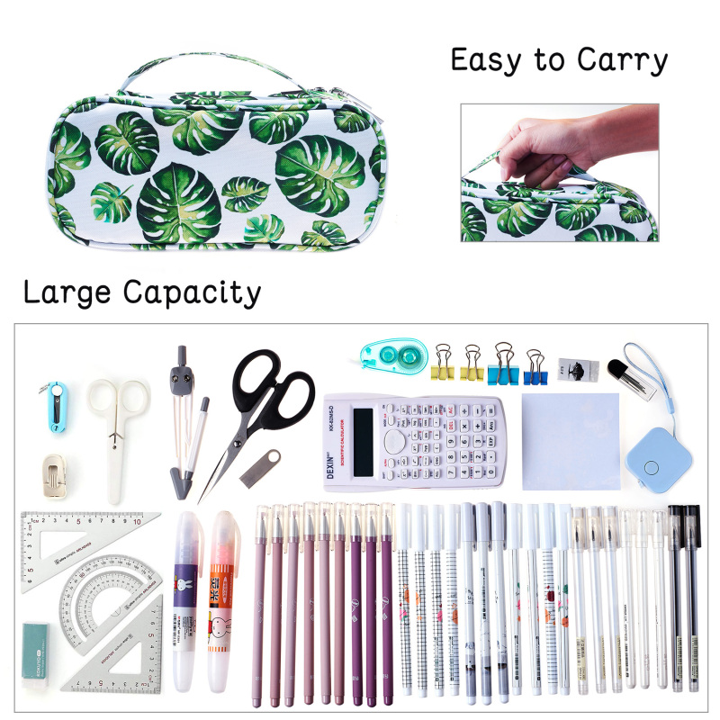 LParkin Tree Leaves Large Capacity Canvas Pencil Case Pen Bag Pouch Stationary Case Makeup Cosmetic Bag Gadget Box