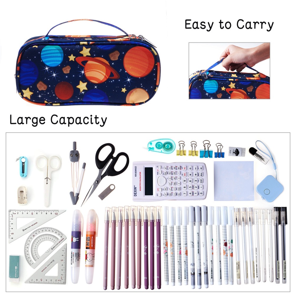 LParkin Space Canvas Student Galaxy Pencil Case Gifts for Boys Pen Bag Pouch Box Gadget Stationary Case Makeup Cosmetic Bag (Black)