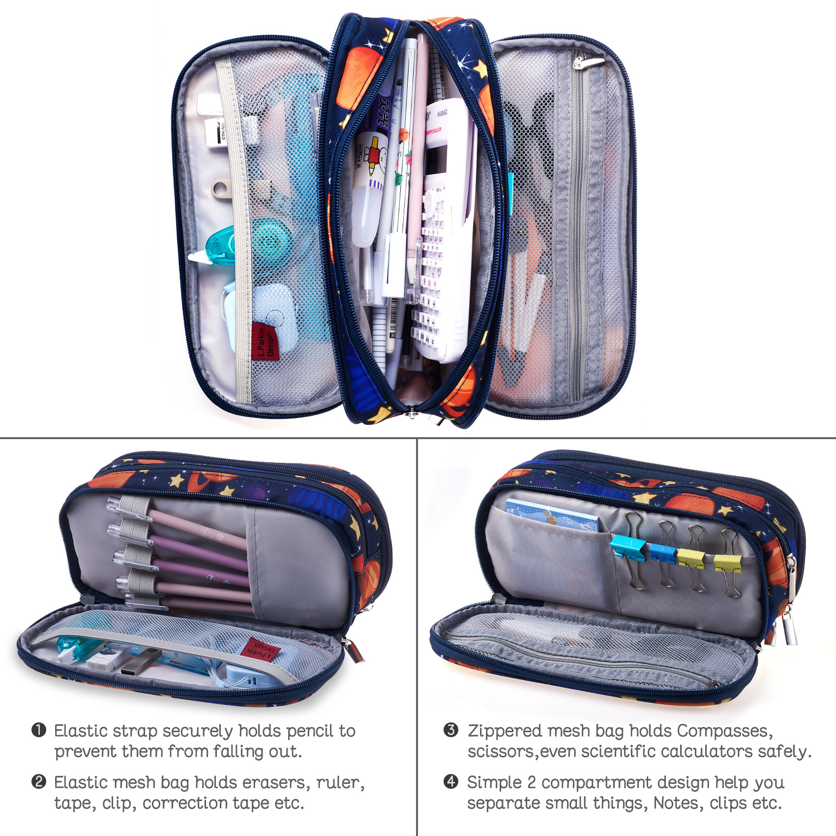 LParkin Space Canvas Student Galaxy Pencil Case Gifts for Boys Pen Bag Pouch Box Gadget Stationary Case Makeup Cosmetic Bag (Black)